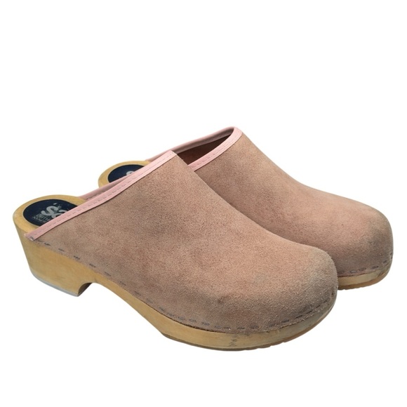 Vintage Sanita Orthopaedic Tan Suede Wood Heel Slip On Clog Shoe Size 39 - Picture 3 of 15